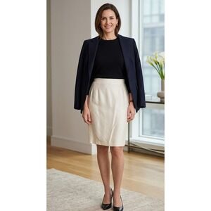 Vintage Silk Tailored Mini Skirt Simon Chang Size‎ Small Cream High Waist Mid